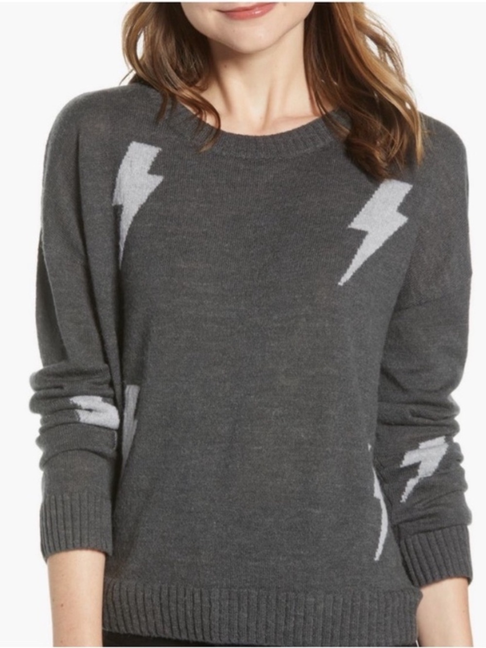 Rails Women’s Charcoal Crewneck Lightning Bolts Sweater Alpaca Wool Blend XS
